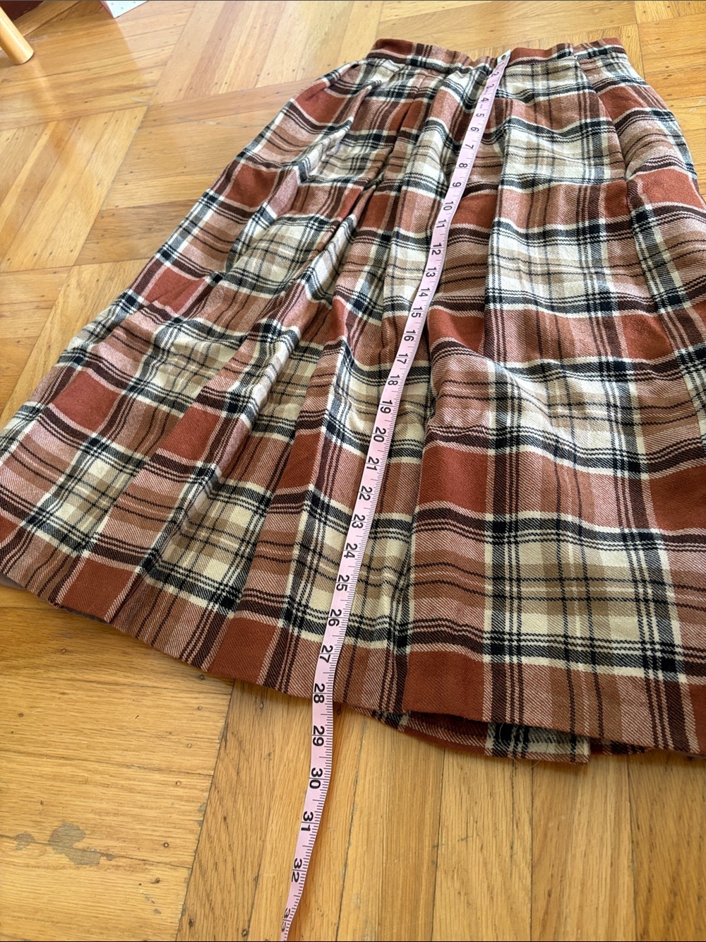 Wool Plaid A-Line Midi Skirt in Rust and Cream - Picture 7 of 7